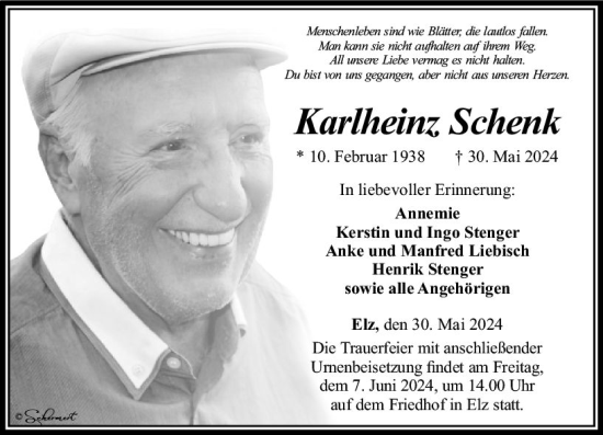 Traueranzeige von Karlheinz Schenk von Nassauische Neue Presse