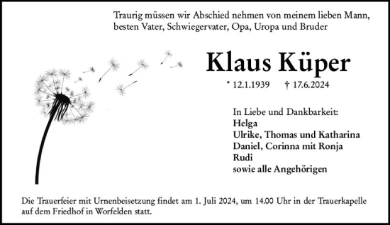Traueranzeige von Klaus Küper von Groß-Gerauer Echo