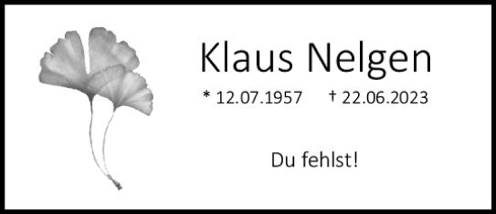 Traueranzeige von Klaus Nelgen von Allgemeine Zeitung Bingen/Ingelheim