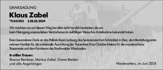 Traueranzeige von Klaus Zabel von Camberger Anzeiger