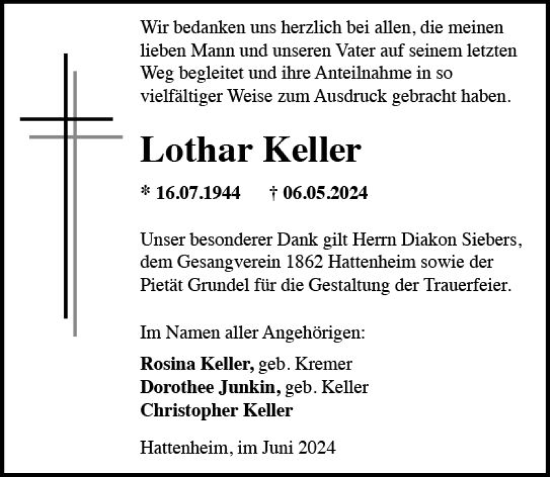 Traueranzeige von Lothar Keller von Wiesbadener Kurier