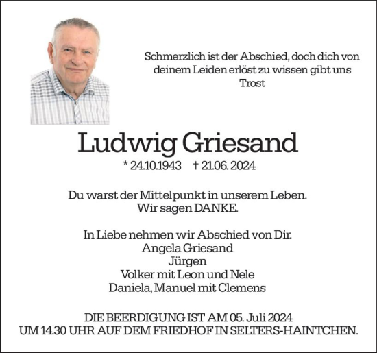 Traueranzeige von Ludwig Griesand von Camberger Anzeiger