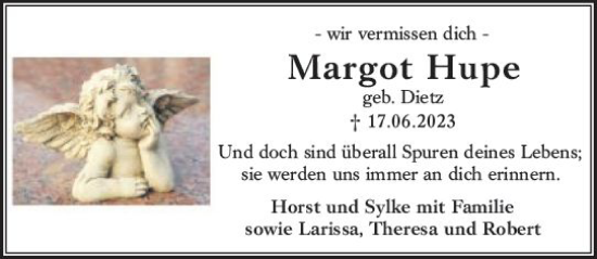 Traueranzeige von Margot Hupe von Darmstädter Echo