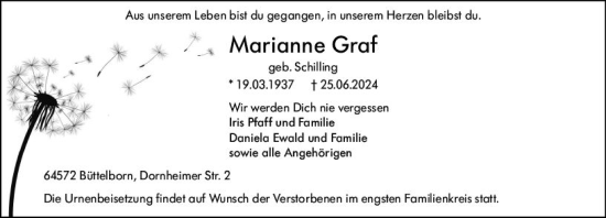 Traueranzeige von Marianne Graf von Groß-Gerauer Echo