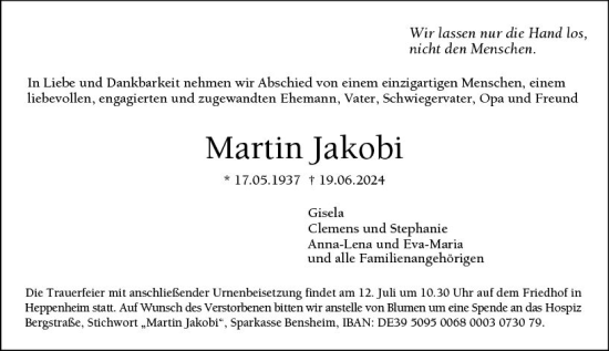 Traueranzeige von Martin Jakobi von Starkenburger Echo