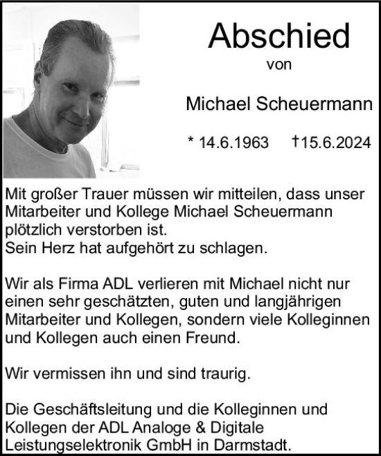 Traueranzeige von Michael Scheuermann von Darmstädter Echo
