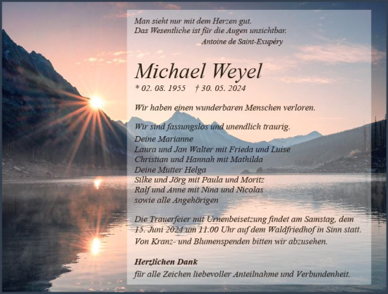 Traueranzeige von Michael Weyel von Dill Block