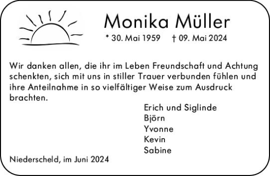 Traueranzeige von Monika Müller von Dill Block