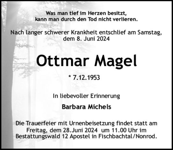 Traueranzeige von Ottmar Magel von Odenwälder Echo