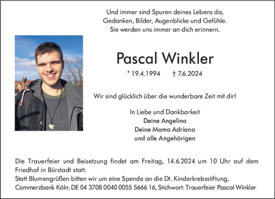 Traueranzeige von Pascal Winkler von Starkenburger Echo