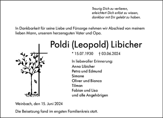Traueranzeige von Poldi Libicher von Weilburger Tageblatt
