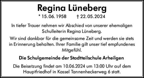Traueranzeige von Regina Lüneberg von Darmstädter Echo