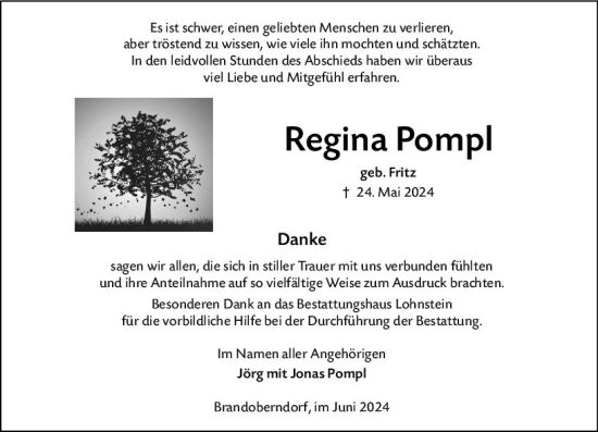 Traueranzeige von Regina Pompl von Wetzlarer Neue Zeitung