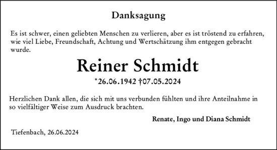 Traueranzeige von Reiner Schmidt von Wetzlarer Neue Zeitung