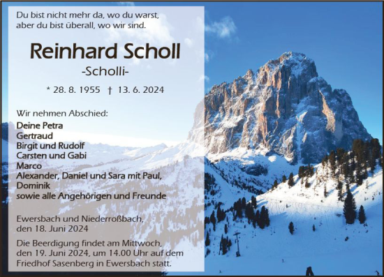 Traueranzeige von Reinhard Scholl von Dill Block