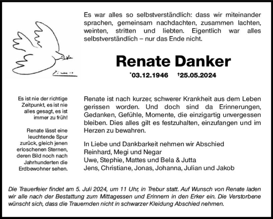 Traueranzeige von Renate Danker von Rüsselsheimer Echo