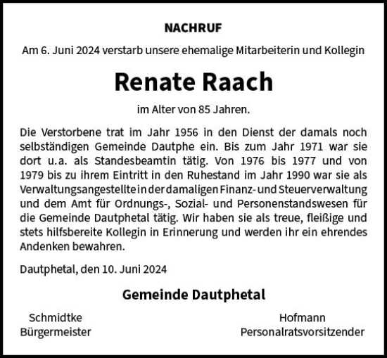 Traueranzeige von Renate Raach von Hinterländer Anzeiger