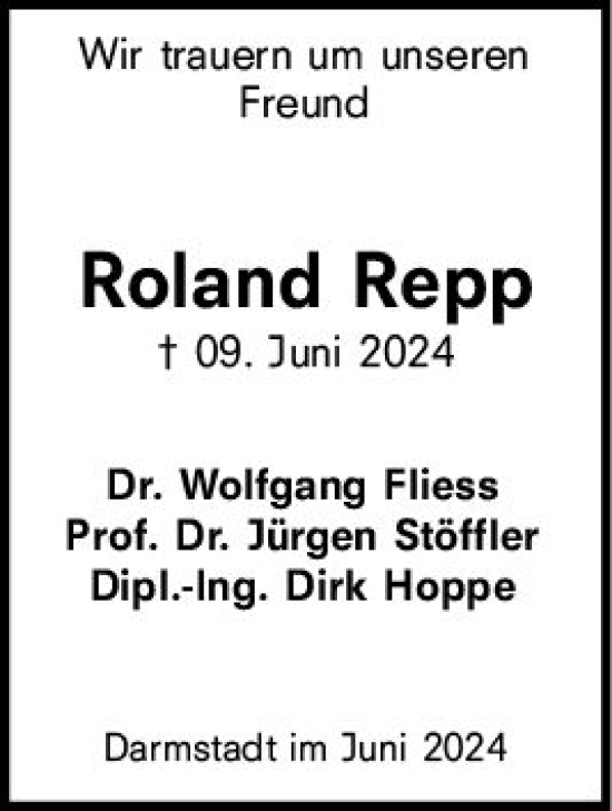 Traueranzeige von Roland Repp von Darmstädter Echo