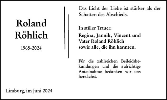 Traueranzeige von Roland Röhlich von Nassauische Neue Presse