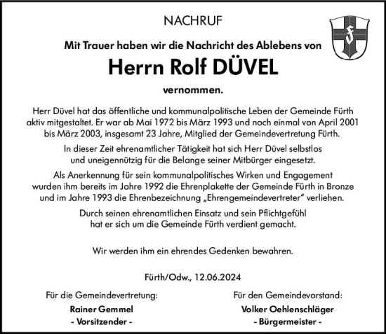 Traueranzeige von Rolf Düvel von Starkenburger Echo