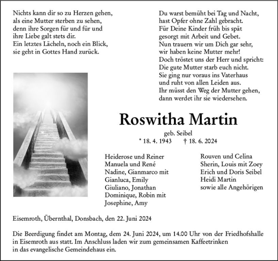 Traueranzeige von Roswitha Martin von Dill Block