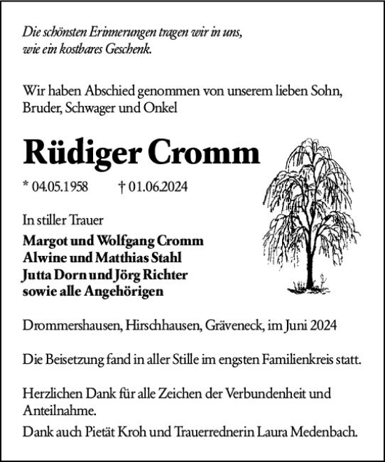 Traueranzeige von Rüdiger Cromm von Weilburger Tageblatt