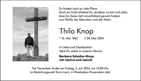 Traueranzeige von Thilo Knop von Wiesbadener Kurier