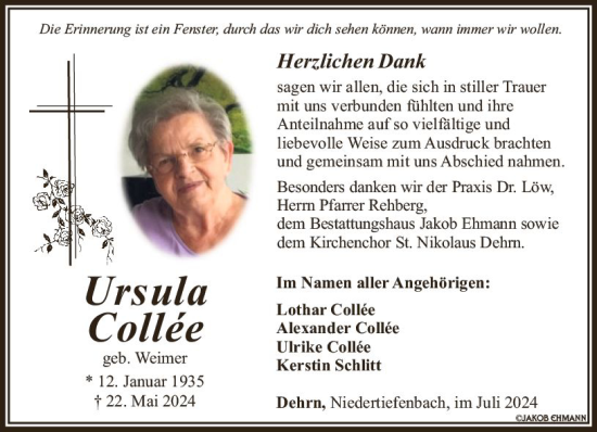 Traueranzeige von Ursula Collee von Nassauische Neue Presse