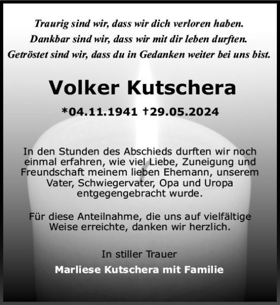 Traueranzeige von Volker Kutschers von Darmstädter Echo