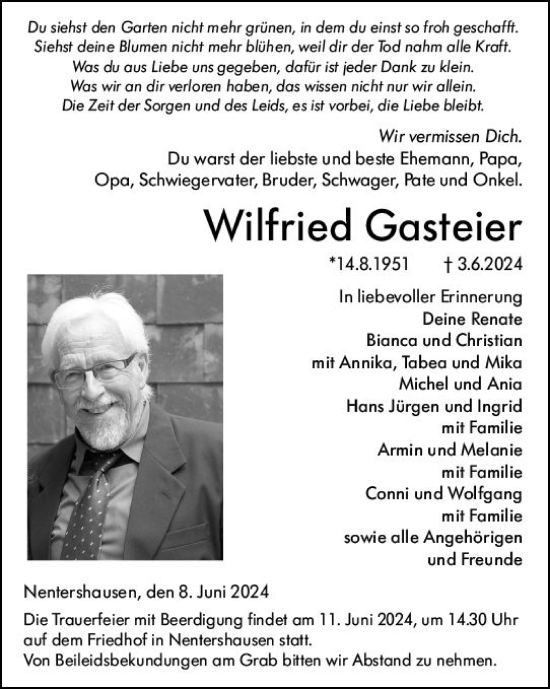 Traueranzeige von Wilfried Gasteier von Nassauische Neue Presse