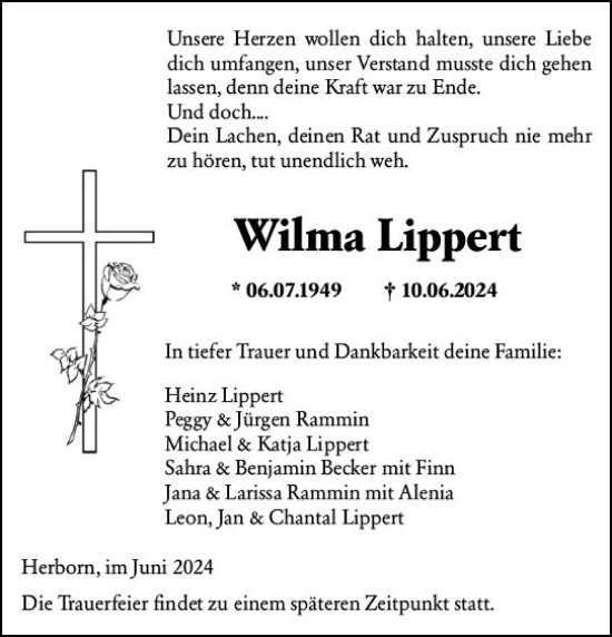 Traueranzeige von Wilma Lippert von Dill Block