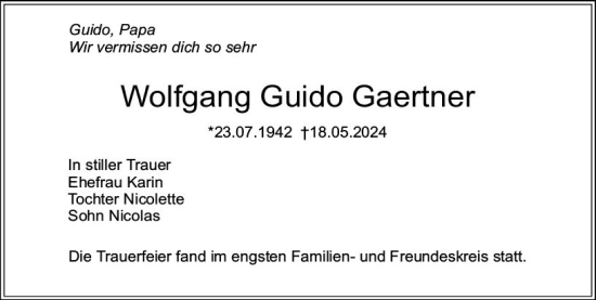 Traueranzeige von Wolfgang Gaertner von Starkenburger Echo