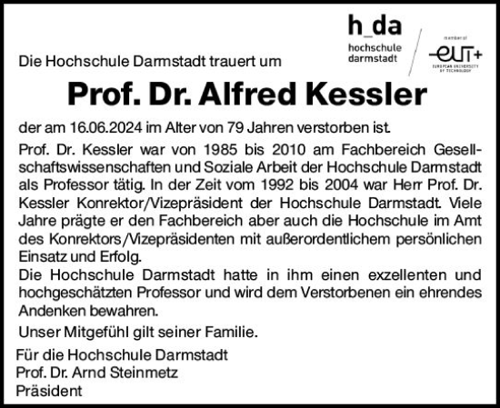 Traueranzeige von Alfred Kessler von Darmstädter Echo
