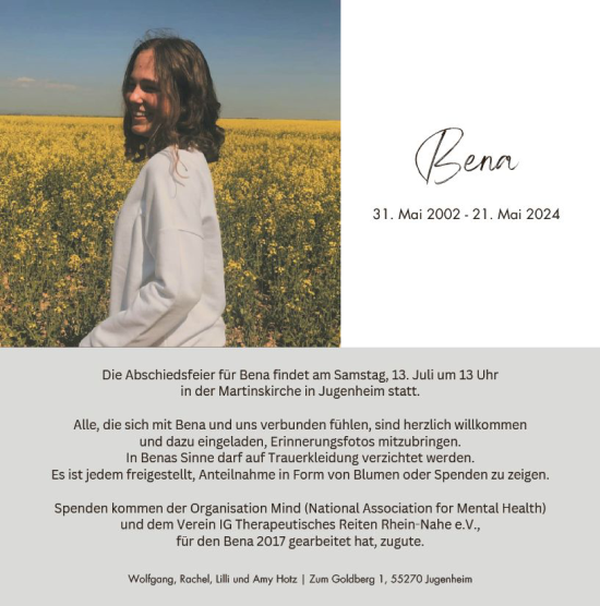 Traueranzeige von Bena  von Allgemeine Zeitung Mainz