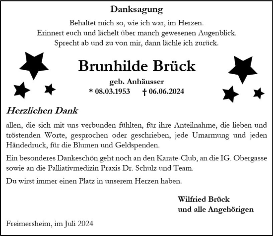 Traueranzeige von Brunhilde Brück von Allgemeine Zeitung Alzey