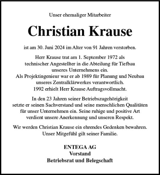 Traueranzeige von Christian Krause von Odenwälder Echo