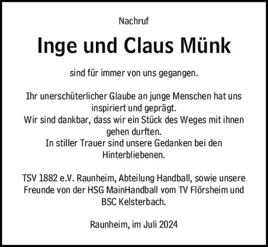 Traueranzeige von Claus Münk von Rüsselsheimer Echo