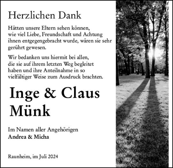 Traueranzeige von Claus Münk von Rüsselsheimer Echo