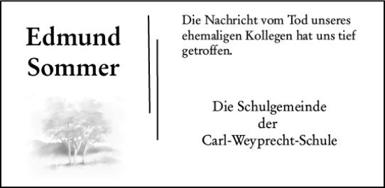 Traueranzeige von Edmund Sommer von Odenwälder Echo