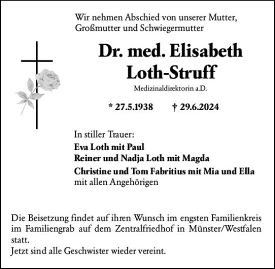 Traueranzeige von Elisabeth Loth-Struff von Allgemeine Zeitung Mainz