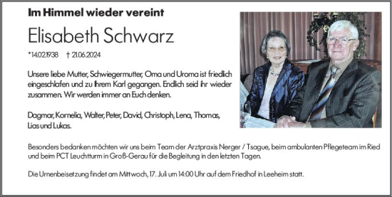 Traueranzeige von Elisabeth Schwarz von Groß-Gerauer Echo