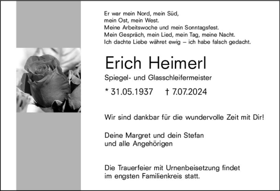 Traueranzeige von Erich Heimerl von Darmstädter Echo