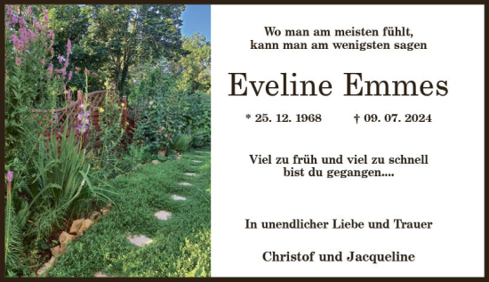 Traueranzeige von Eveline Emmes von Allgemeine Zeitung Rheinhessen-Nahe