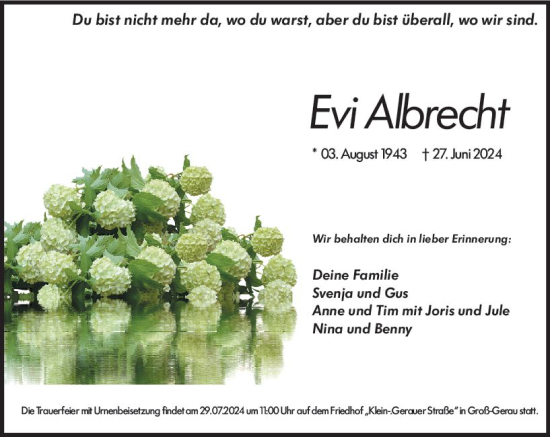 Traueranzeige von Evi Albrecht von Groß-Gerauer Echo