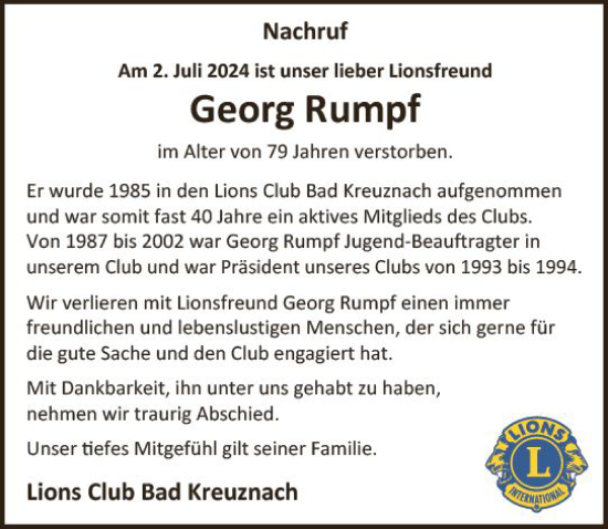 Traueranzeige von Georg Rumpf von Allgemeine Zeitung Rheinhessen-Nahe