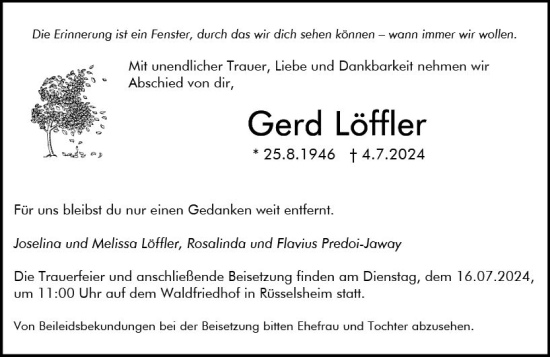 Traueranzeige von Gerd Löffler von Rüsselsheimer Echo
