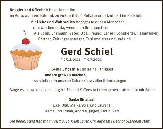 Traueranzeige von Gerd Schiel von Allgemeine Zeitung Mainz