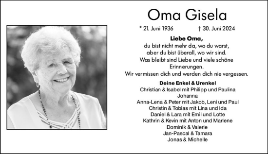 Traueranzeige von Gisela  von Hinterländer Anzeiger