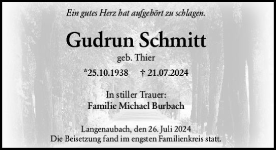 Traueranzeige von Gudrun Schmitt von Dill Block