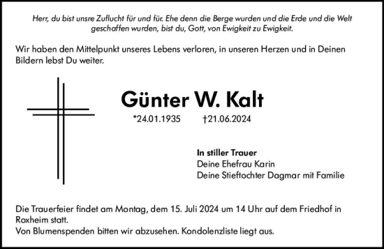 Traueranzeige von Günter Kalt von Wormser Zeitung